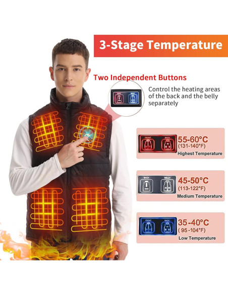 Chaleco Térmico Eléctrico para Hombres con 13 Zonas de Calentamiento