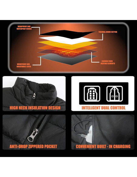Chaleco Térmico Eléctrico para Hombres con 13 Zonas de Calentamiento