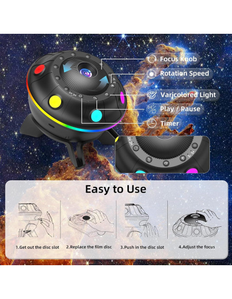 Proyector Galáctico 12 en 1 FlyLily, Luz Nocturna RGB
