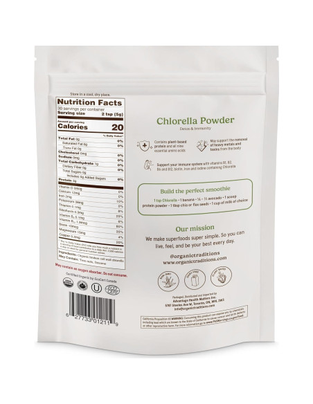 Polvo de Chlorella Orgánica Tradiciones Orgánicas 150g
