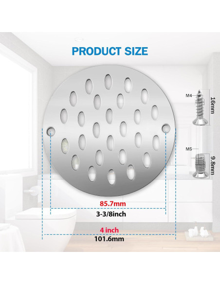 Tapa de desagüe de ducha YFZGZA 4" Cromo acero inoxidable