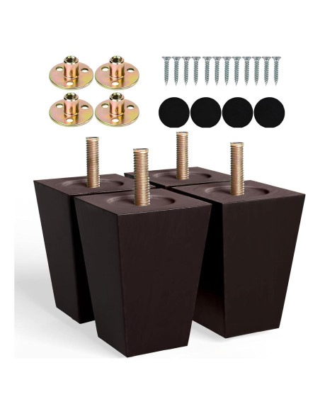Patas de Madera Albo 10.16 cm Set de 4 Cuadradas Marrón