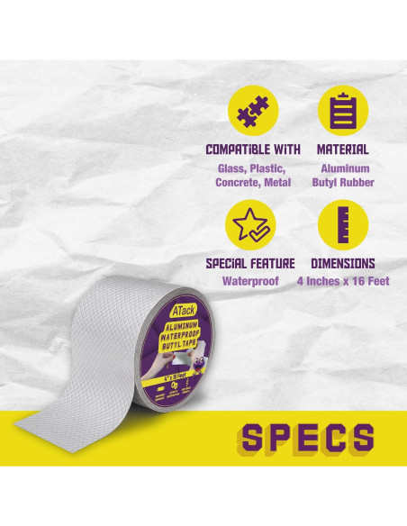 Cinta de Butilo de Aluminio ATack 10 cm x 4.88 m Impermeable