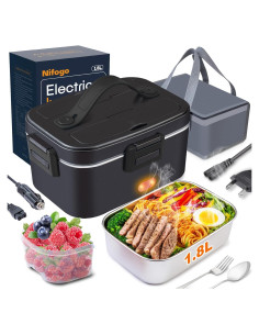 Caja de Almuerzo Eléctrica Nifogo 80W 1.8L Portátil Negro