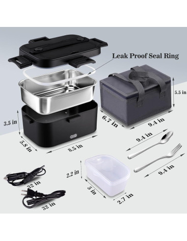 Caja de Almuerzo Eléctrica Nifogo 80W 1.8L Portátil Negro