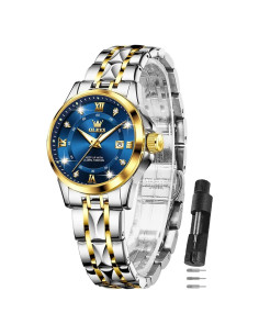 Reloj OLEVS para Mujeres con Esfera Azul y Correa de Oro Plata