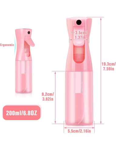 Botella de Spray Continua Leaflai 200ml Rosa para Cabello y Jardinería