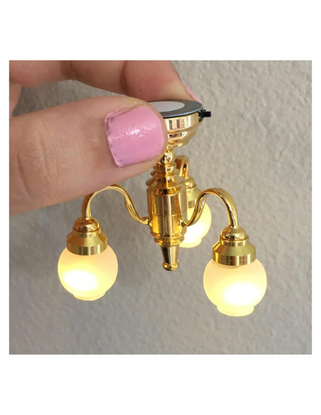 Candelabro de Techo LED Miniatura 1:12 Dorado Metal