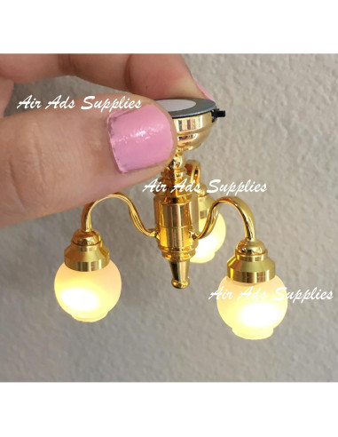 Candelabro de Techo LED Miniatura 1:12 Dorado Metal