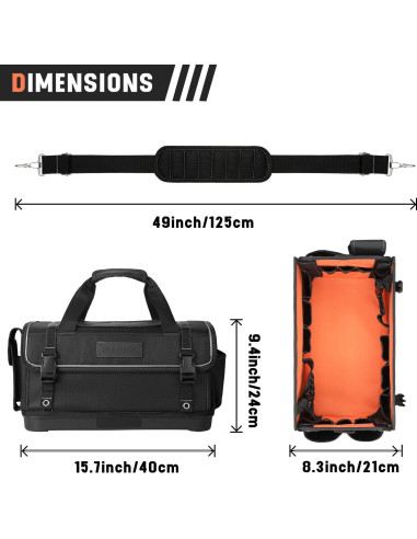 Bolsa de Herramientas FUZVOL Negra Impermeable 2.23 kg 39.88x21.08x23.88 cm