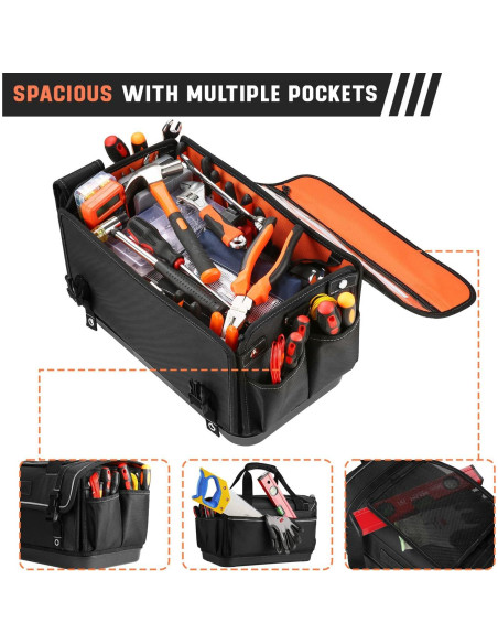 Bolsa de Herramientas FUZVOL Negra Impermeable 2.23 kg 39.88x21.08x23.88 cm