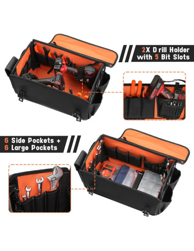 Bolsa de Herramientas FUZVOL Negra Impermeable 2.23 kg 39.88x21.08x23.88 cm