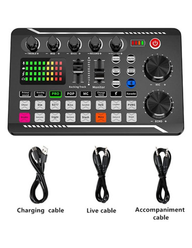 Tarjeta de Sonido en Vivo Bluetooth con 16 Efectos - Negro