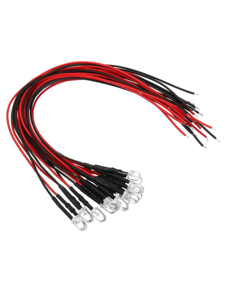 Diodos LED Rojo PATIKIL 5mm 12 Pcs 3V-6V Pre Cableados