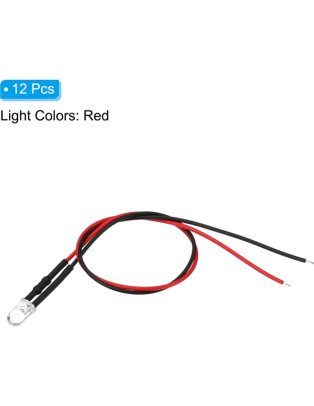 Diodos LED Rojo PATIKIL 5mm 12 Pcs 3V-6V Pre Cableados