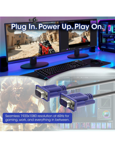 Cable VGA 1.5m Kado Macho a Macho 1920x1080 FHD