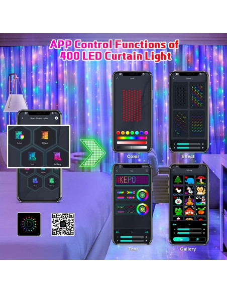Luces de Cortina LED AKEPO 400 RGB 2x2m Control APP IP65
