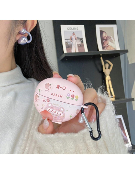 Estuche de Silicona Huawei Freeclip Durazno Kawaii con Gancho