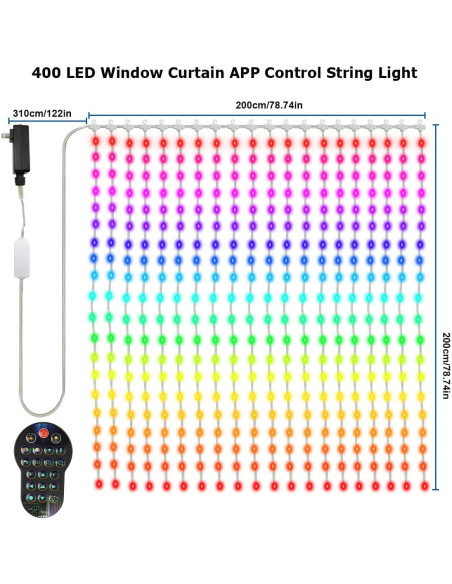 Luces de Cortina LED AKEPO 400 RGB 2x2m Control APP IP65