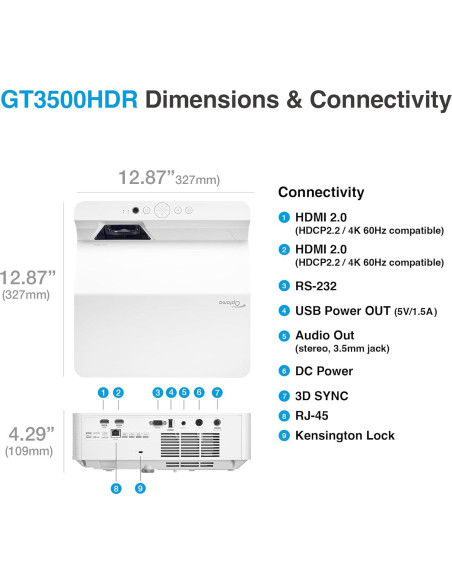Proyector Láser Full HD 1080p Optoma GT3500HDR 3800 Lúmenes