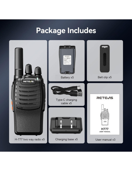 Walkie Talkies Retevis H-777 Portátiles 5 Pack FRS 1000mAh