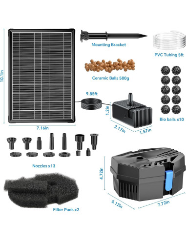 Bomba de Fuente Solar POPOSOAP 8W con Filtro y Batería 3000mAh