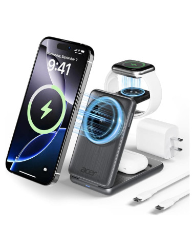 Cargador Inalámbrico Magnético Acer 3 en 1 15W para iPhone y Apple Watch