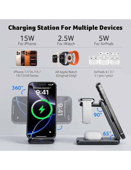 Cargador Inalámbrico Magnético Acer 3 en 1 15W para iPhone y Apple Watch