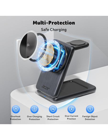 Cargador Inalámbrico Magnético Acer 3 en 1 15W para iPhone y Apple Watch