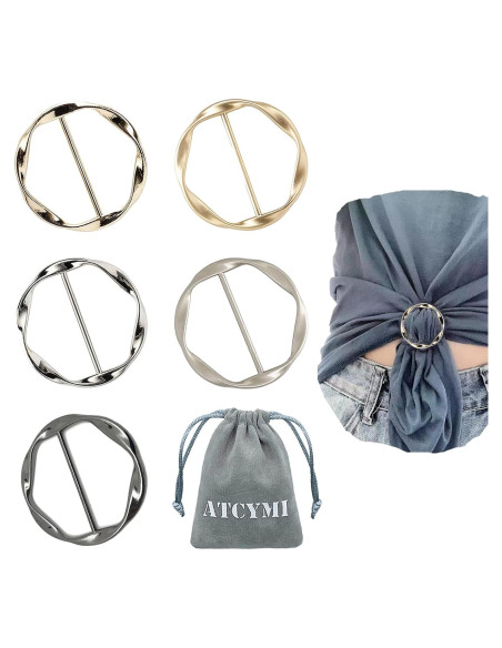 5 Anillos de Bufanda Clip de Metal ATCYMI para Mujeres 35mm