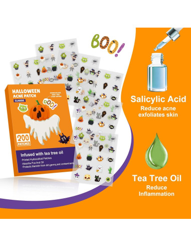 200 Parches para Acné Halloween Ouvibor con Ácido Salicílico