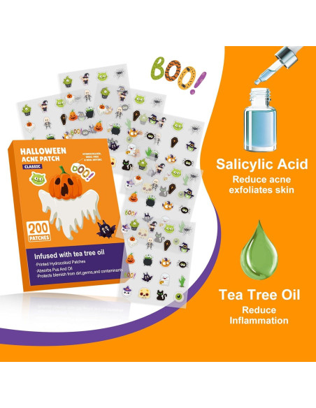 200 Parches para Acné Halloween Ouvibor con Ácido Salicílico