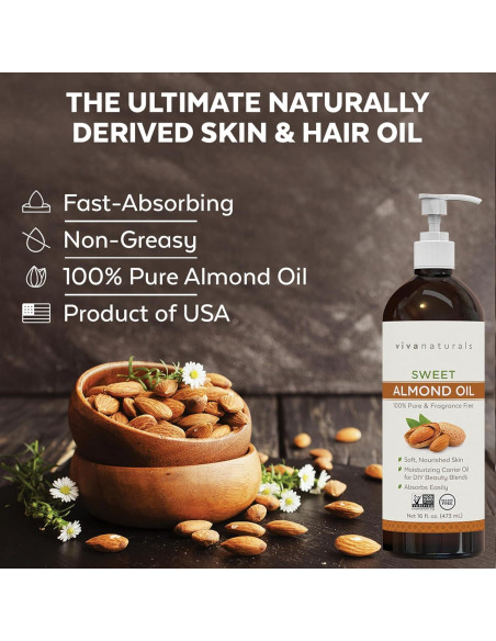 Aceite de Almendra Dulce Viva Naturals 473 ml - Hidratante Piel y Cabello