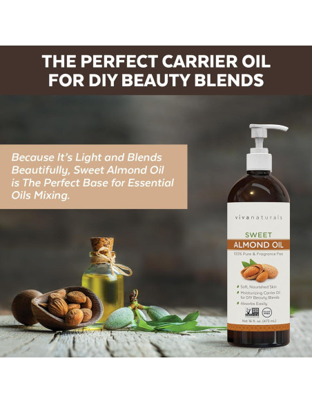 Aceite de Almendra Dulce Viva Naturals 473 ml - Hidratante Piel y Cabello