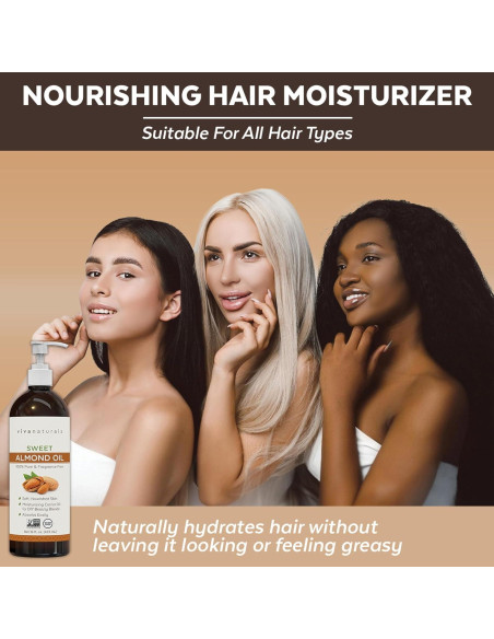 Aceite de Almendra Dulce Viva Naturals 473 ml - Hidratante Piel y Cabello