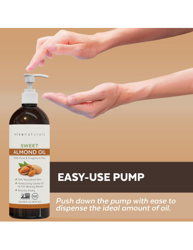 Aceite de Almendra Dulce Viva Naturals 473 ml - Hidratante Piel y Cabello