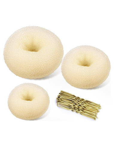 Hacedor de Moño Donut TsMADDTs 3PCS con 20 Horquillas Rubias