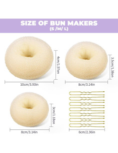 Hacedor de Moño Donut TsMADDTs 3PCS con 20 Horquillas Rubias 2