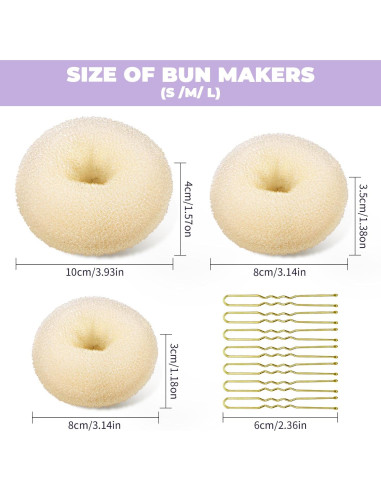 Hacedor de Moño Donut TsMADDTs 3PCS con 20 Horquillas Rubias