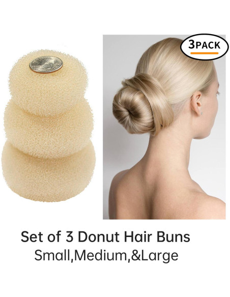Hacedor de Moño Donut TsMADDTs 3PCS con 20 Horquillas Rubias