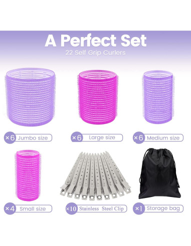 Juego de 33 Rulos Autoadhesivos ELASO para Cabello Largo y Medio