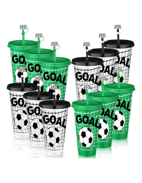 Vasos de Plástico para Fútbol Domensi 12 Pcs 24oz con Tapa y Popote