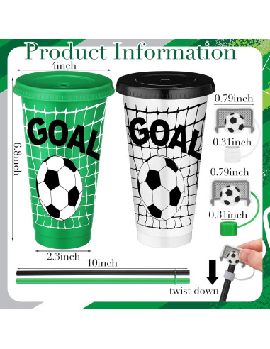 Vasos de Plástico para Fútbol Domensi 12 Pcs 24oz con Tapa y Popote