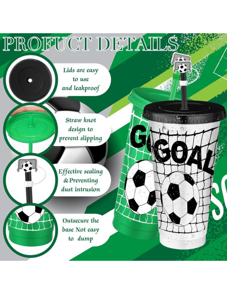 Vasos de Plástico para Fútbol Domensi 12 Pcs 24oz con Tapa y Popote