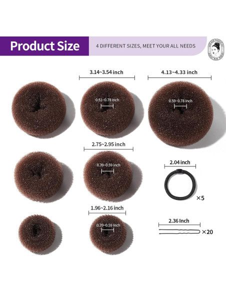 Conjunto Hacer Moño Donut Teenitor - 7 Piezas Marrón