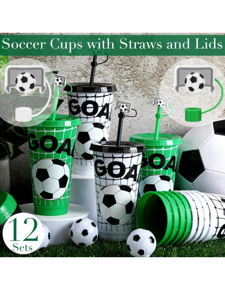 Vasos de Plástico para Fútbol Domensi 12 Pcs 24oz con Tapa y Popote