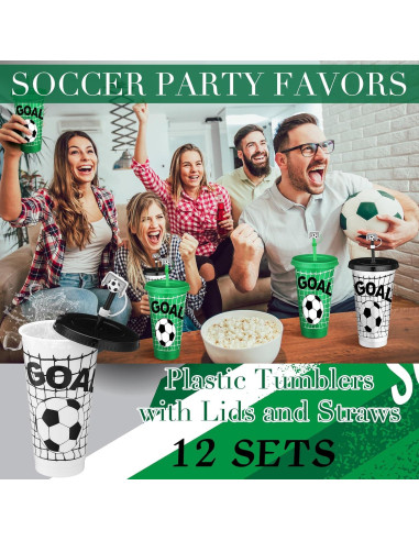Vasos de Plástico para Fútbol Domensi 12 Pcs 24oz con Tapa y Popote