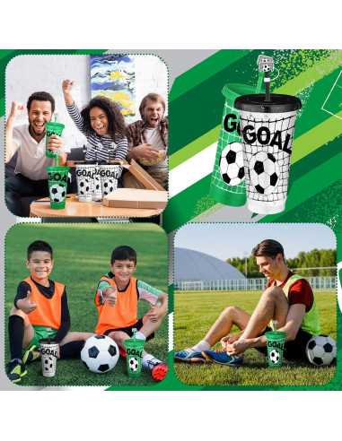Vasos de Plástico para Fútbol Domensi 12 Pcs 24oz con Tapa y Popote