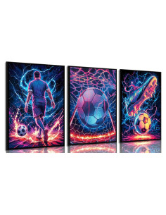 Set de 3 Pósters de Fútbol Neón 30x40cm Decoración Infantil