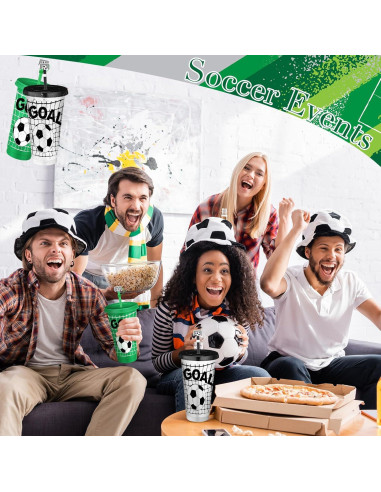 Vasos de Plástico para Fútbol Domensi 12 Pcs 24oz con Tapa y Popote